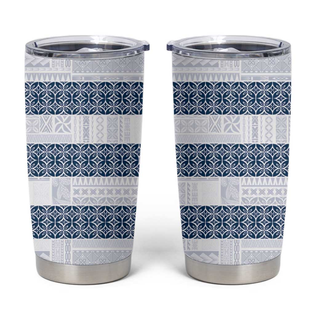 Samoa Siapo Blue Trimmed Tumbler Cup Samoa White Sunday LT01 Blue - Polynesian Pride