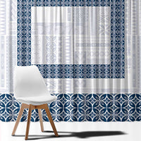 Samoa Siapo Blue Trimmed Window Curtain Samoa White Sunday LT01 - Polynesian Pride