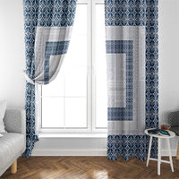 Samoa Siapo Blue Trimmed Window Curtain Samoa White Sunday LT01 - Polynesian Pride