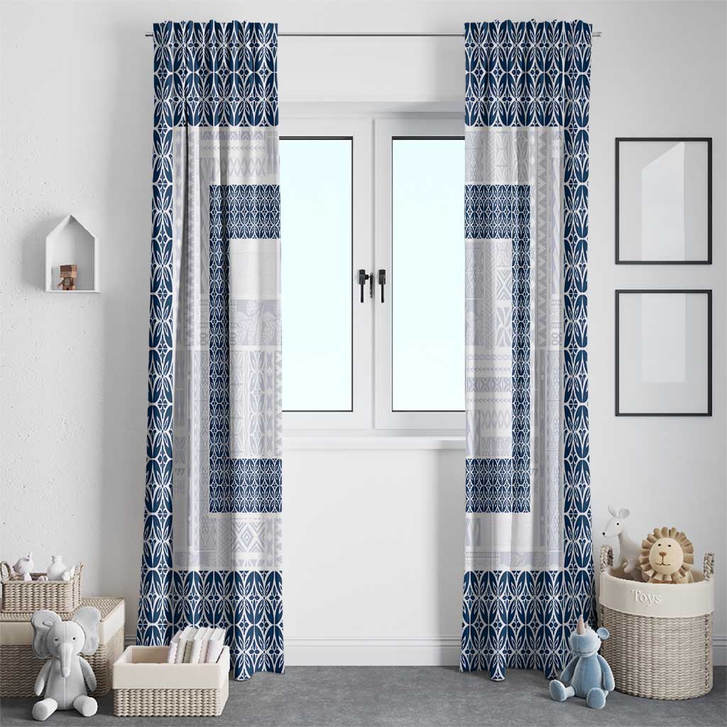 Samoa Siapo Blue Trimmed Window Curtain Samoa White Sunday LT01 - Polynesian Pride