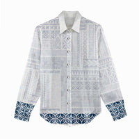 Samoa Siapo Blue Trimmed Women Casual Shirt Samoa White Sunday LT01 - Polynesian Pride