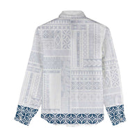 Samoa Siapo Blue Trimmed Women Casual Shirt Samoa White Sunday LT01 - Polynesian Pride