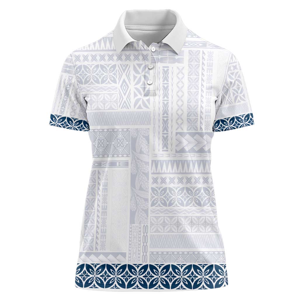 Samoa Siapo Blue Trimmed Women Polo Shirt Samoa White Sunday LT01 Female Blue - Polynesian Pride