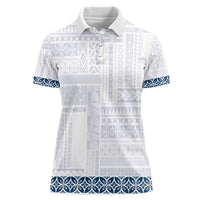 Samoa Siapo Blue Trimmed Women Polo Shirt Samoa White Sunday LT01 Female Blue - Polynesian Pride