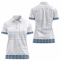 Samoa Siapo Blue Trimmed Women Polo Shirt Samoa White Sunday LT01 - Polynesian Pride