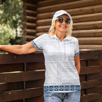 Samoa Siapo Blue Trimmed Women Polo Shirt Samoa White Sunday LT01 - Polynesian Pride