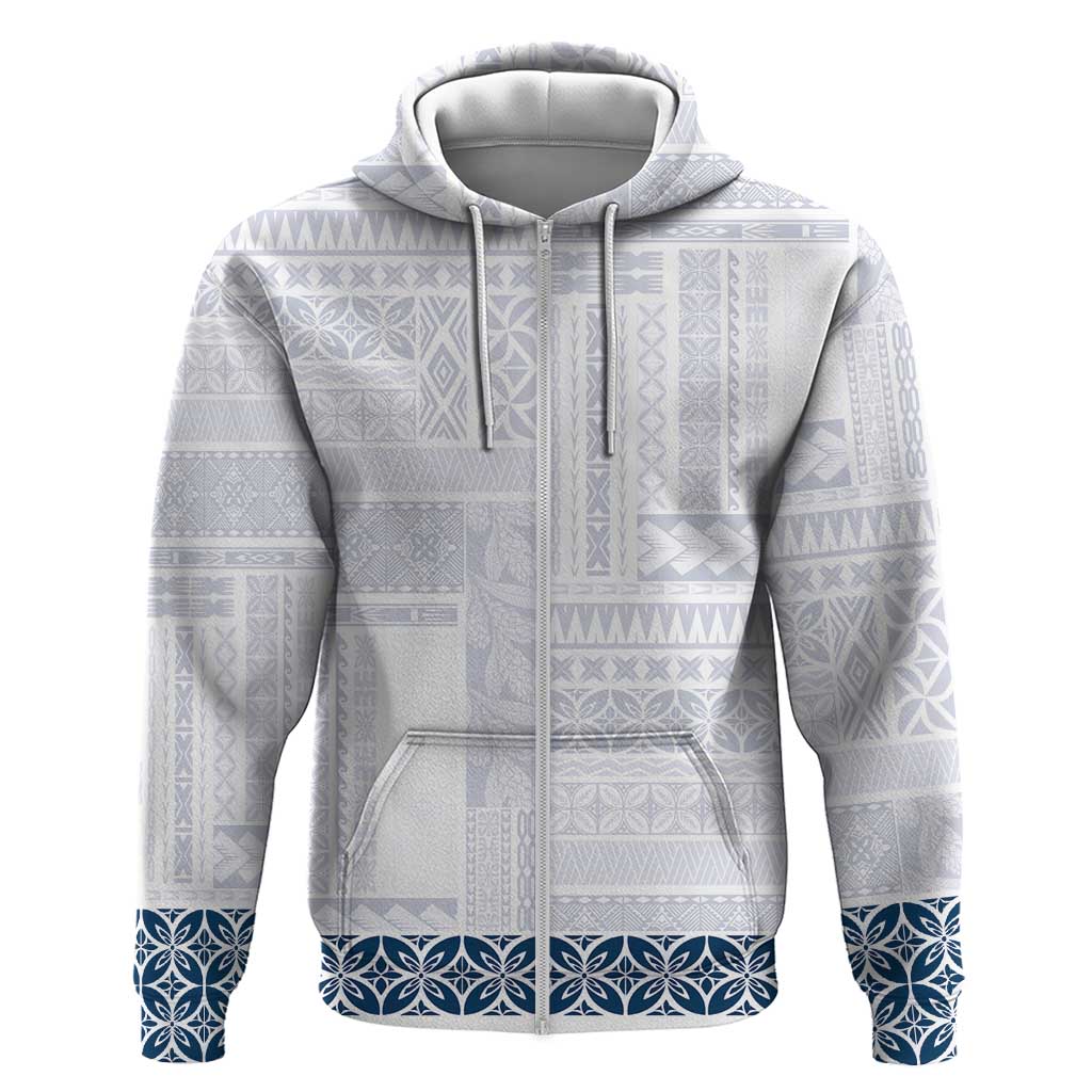 Samoa Siapo Blue Trimmed Zip Hoodie Samoa White Sunday LT01 Zip Hoodie Blue - Polynesian Pride