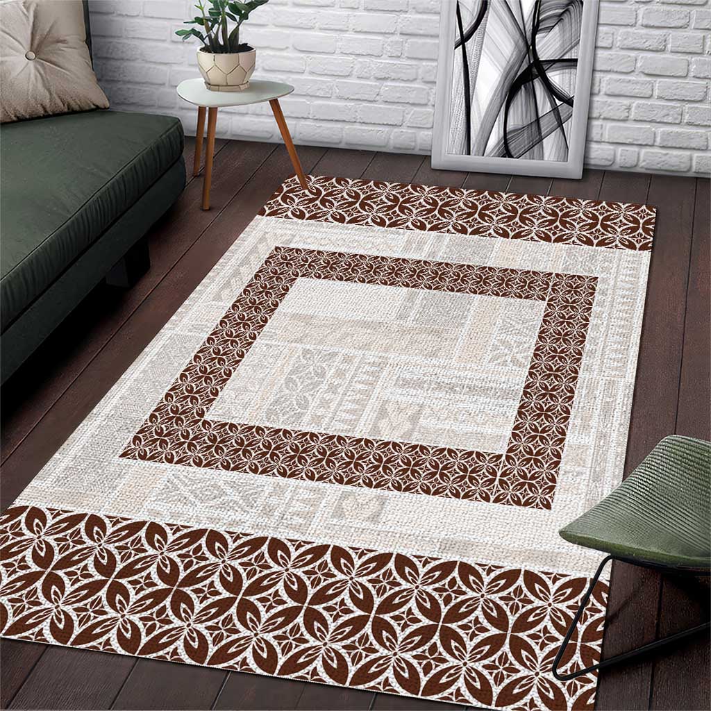 Samoa Siapo Brown Trimmed Area Rug Samoa White Sunday LT01 Brown - Polynesian Pride