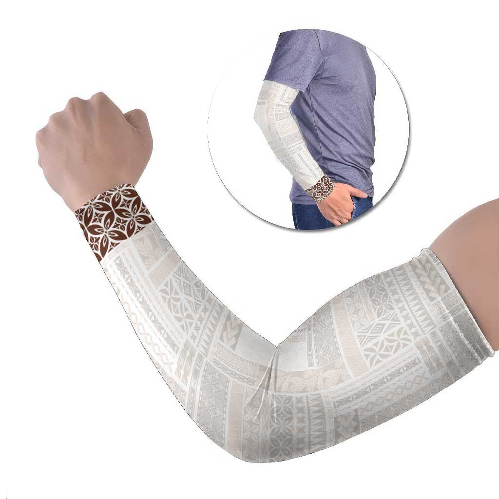 Samoa Siapo Brown Trimmed Arm Sleeves Samoa White Sunday LT01 Set of 2 Brown - Polynesian Pride