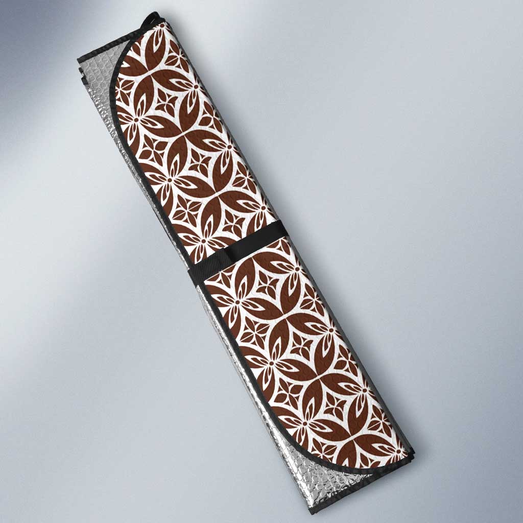 Samoa Siapo Brown Trimmed Auto Sun Shade Samoa White Sunday LT01 - Polynesian Pride