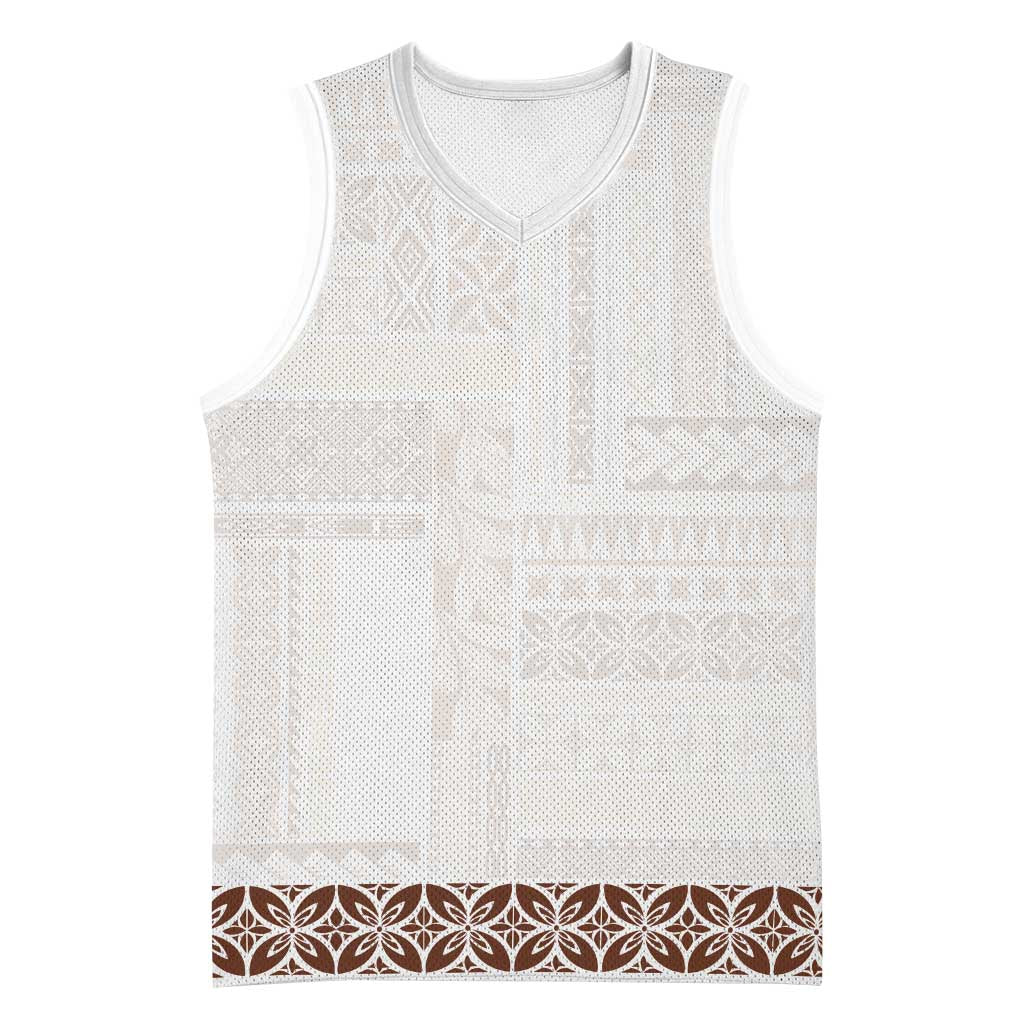 Samoa Siapo Brown Trimmed Basketball Jersey Samoa White Sunday LT01 Unisex Brown - Polynesian Pride