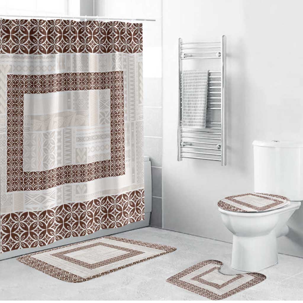 Samoa Siapo Brown Trimmed Bathroom Set Samoa White Sunday LT01 Bathroom Set (4 pcs) Brown - Polynesian Pride