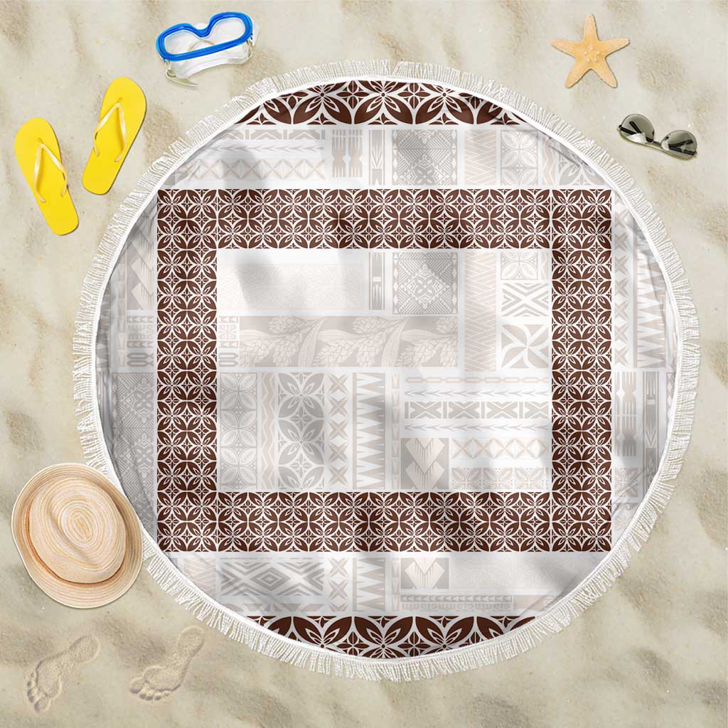 Samoa Siapo Brown Trimmed Beach Blanket Samoa White Sunday LT01 One Size 150cm Brown - Polynesian Pride
