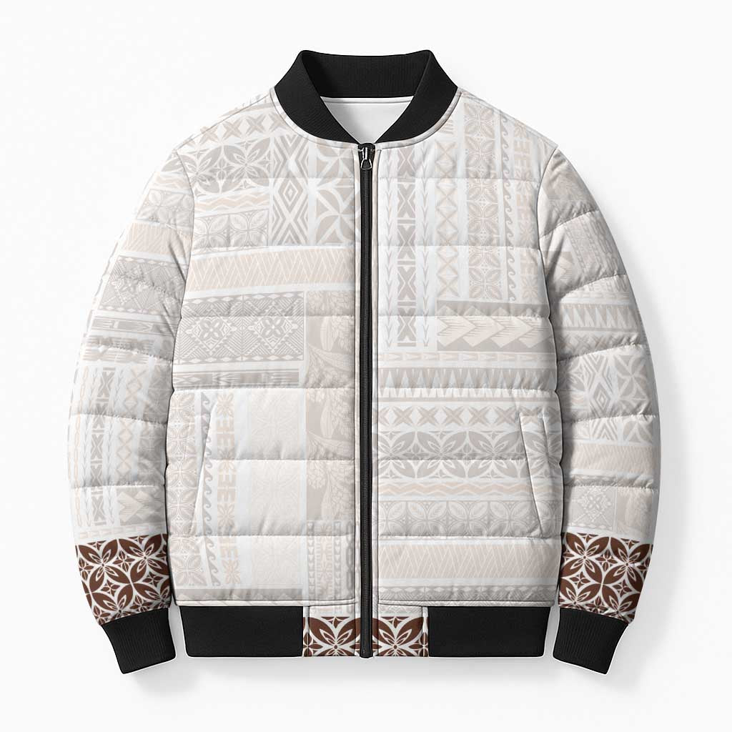 Samoa Siapo Brown Trimmed Bomber Puffer Jacket Samoa White Sunday LT01 Unisex Brown - Polynesian Pride