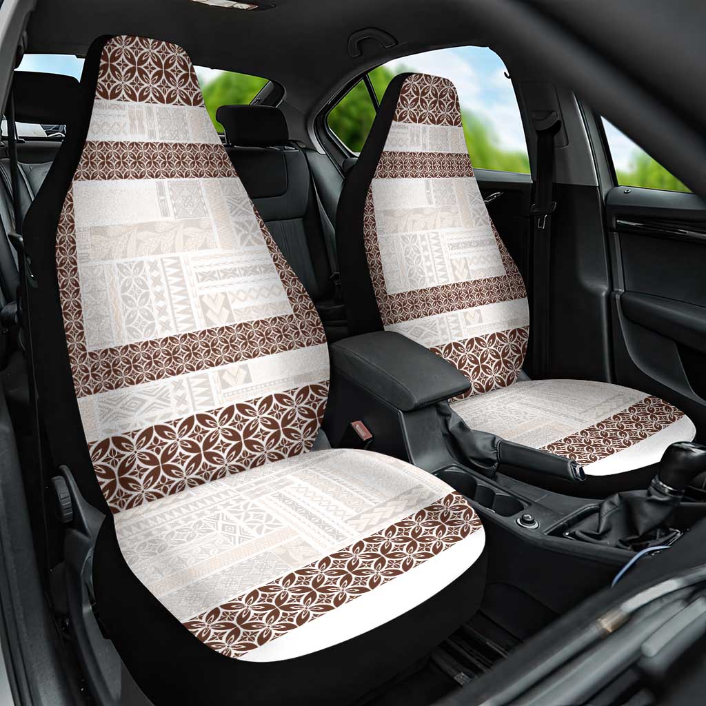 Samoa Siapo Brown Trimmed Car Seat Cover Samoa White Sunday LT01 One Size Brown - Polynesian Pride