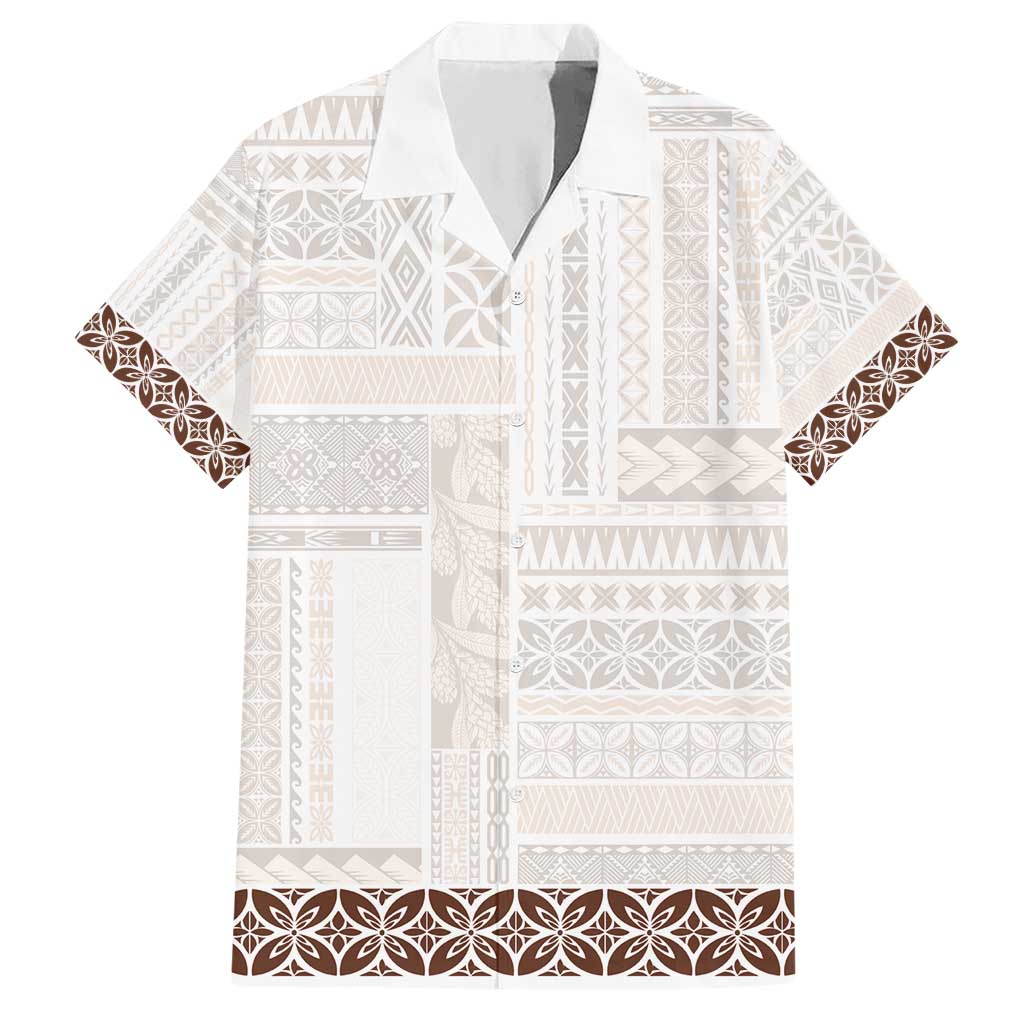Samoa Siapo Brown Trimmed Hawaiian Shirt Samoa White Sunday LT01 Brown - Polynesian Pride