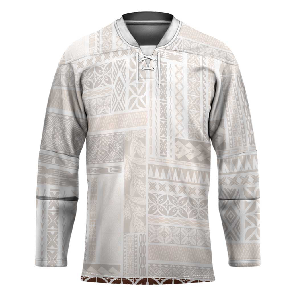 Samoa Siapo Brown Trimmed Hockey Jersey Samoa White Sunday LT01 Unisex Brown - Polynesian Pride