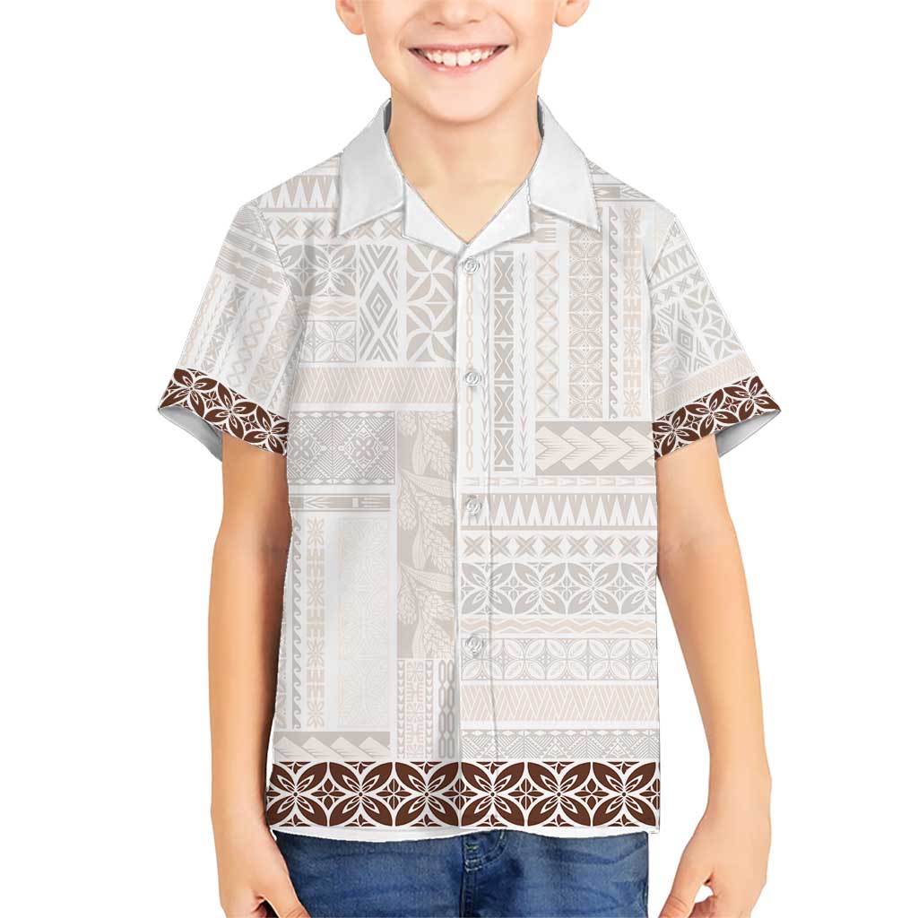 Samoa Siapo Brown Trimmed Kid Hawaiian Shirt Samoa White Sunday LT01 Kid Brown - Polynesian Pride