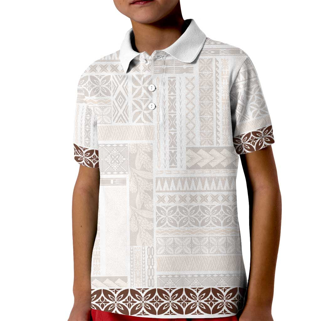 Samoa Siapo Brown Trimmed Kid Polo Shirt Samoa White Sunday LT01 Kid Brown - Polynesian Pride