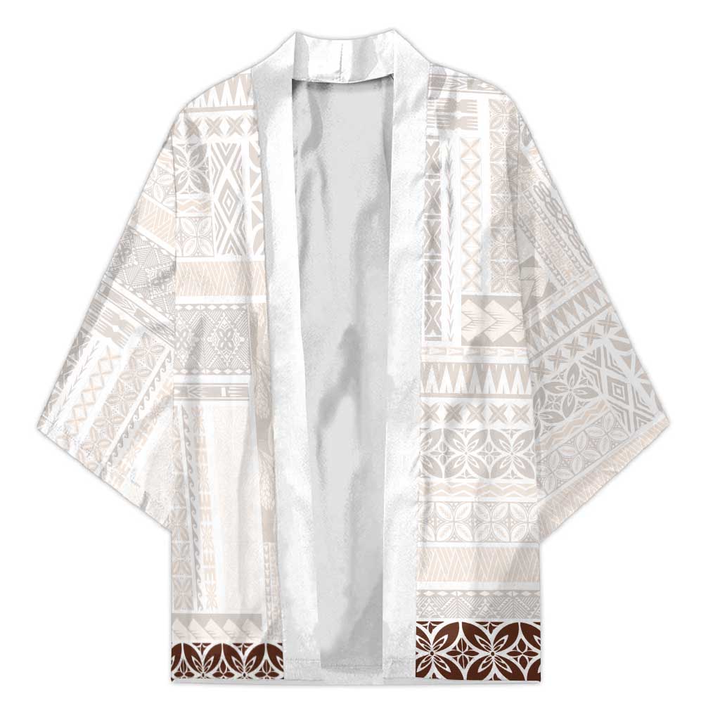 Samoa Siapo Brown Trimmed Kimono Samoa White Sunday LT01 Unisex Brown - Polynesian Pride