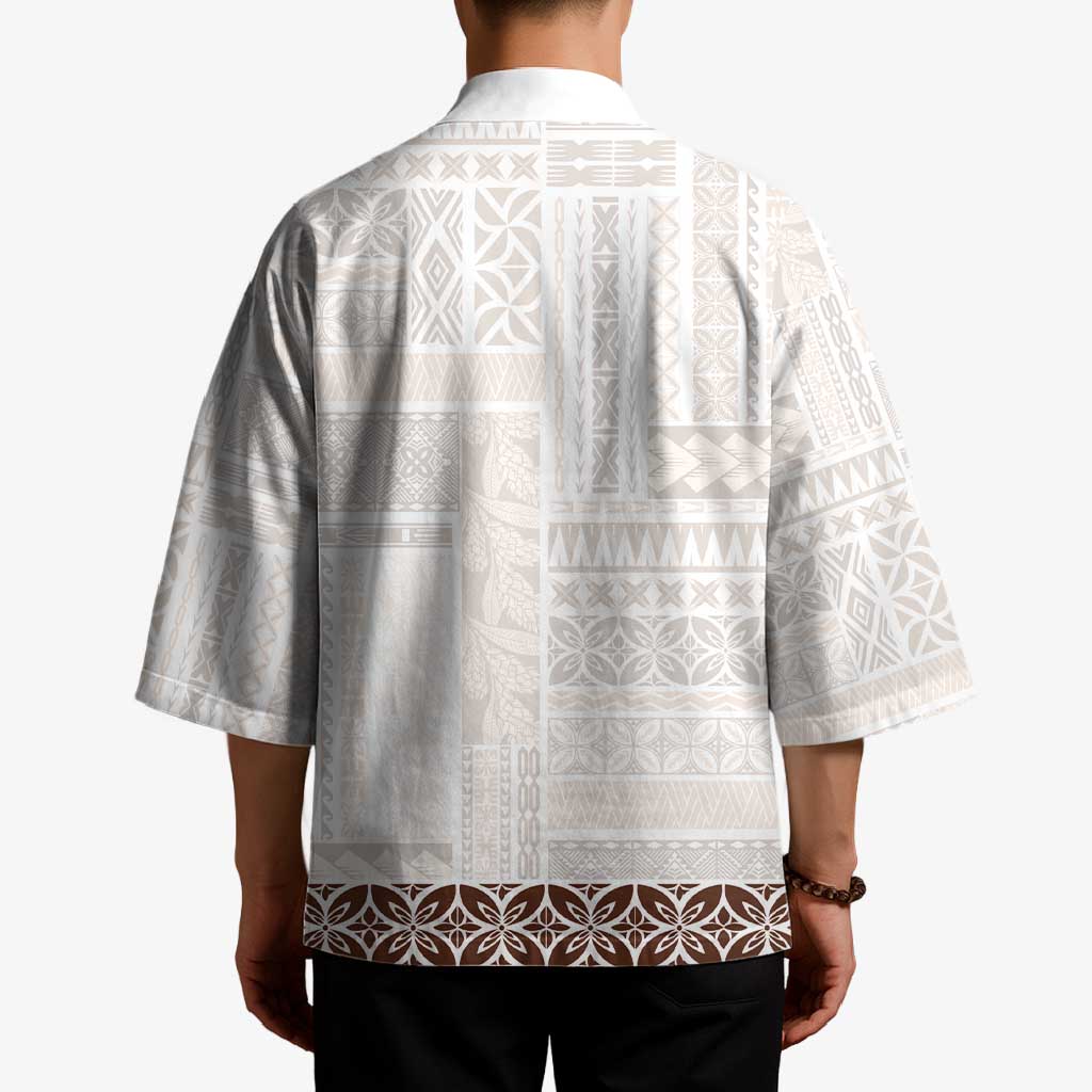 Samoa Siapo Brown Trimmed Kimono Samoa White Sunday LT01 - Polynesian Pride