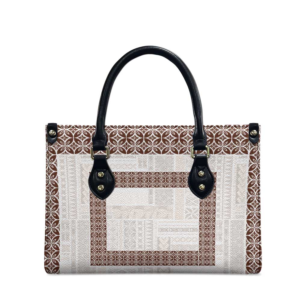 Samoa Siapo Brown Trimmed Leather Bag Samoa White Sunday LT01 - Polynesian Pride