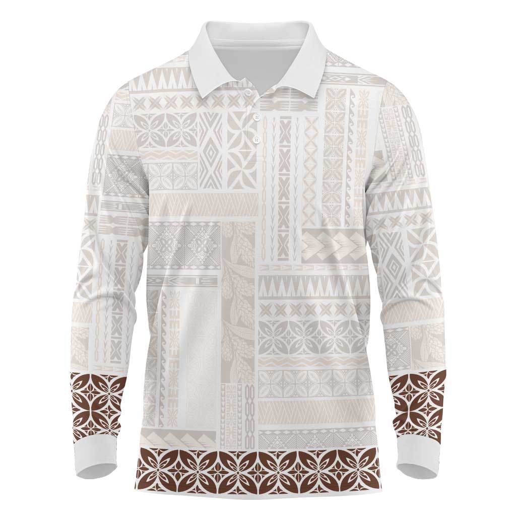 Samoa Siapo Brown Trimmed Long Sleeve Polo Shirt Samoa White Sunday LT01 Brown - Polynesian Pride