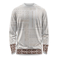 Samoa Siapo Brown Trimmed Long Sleeve Shirt Samoa White Sunday LT01 Unisex Brown - Polynesian Pride