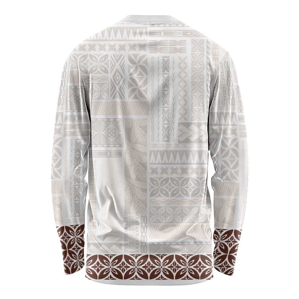 Samoa Siapo Brown Trimmed Long Sleeve Shirt Samoa White Sunday LT01 - Polynesian Pride