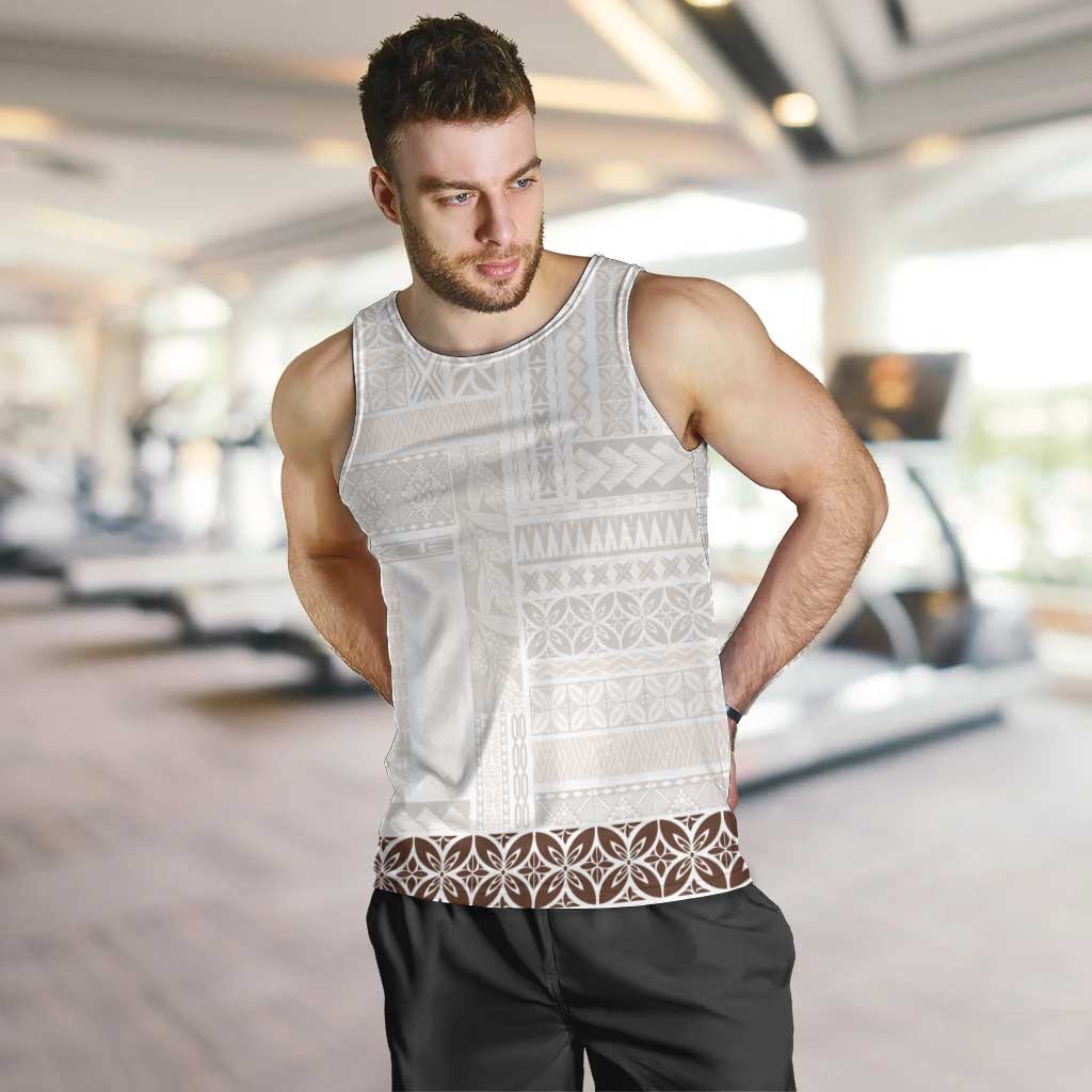 Samoa Siapo Brown Trimmed Men Tank Top Samoa White Sunday LT01 Brown - Polynesian Pride