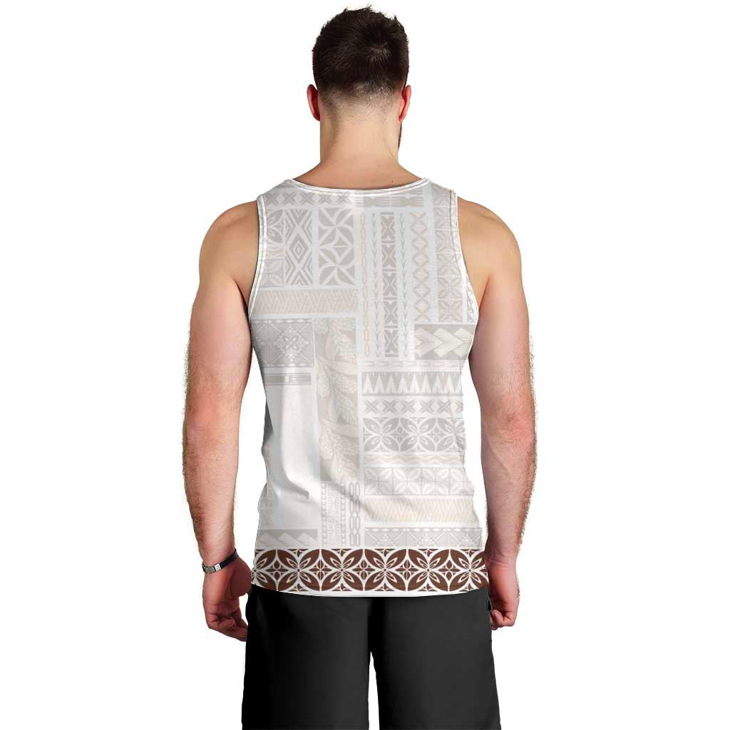 Samoa Siapo Brown Trimmed Men Tank Top Samoa White Sunday LT01 - Polynesian Pride