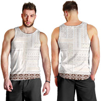 Samoa Siapo Brown Trimmed Men Tank Top Samoa White Sunday LT01 - Polynesian Pride