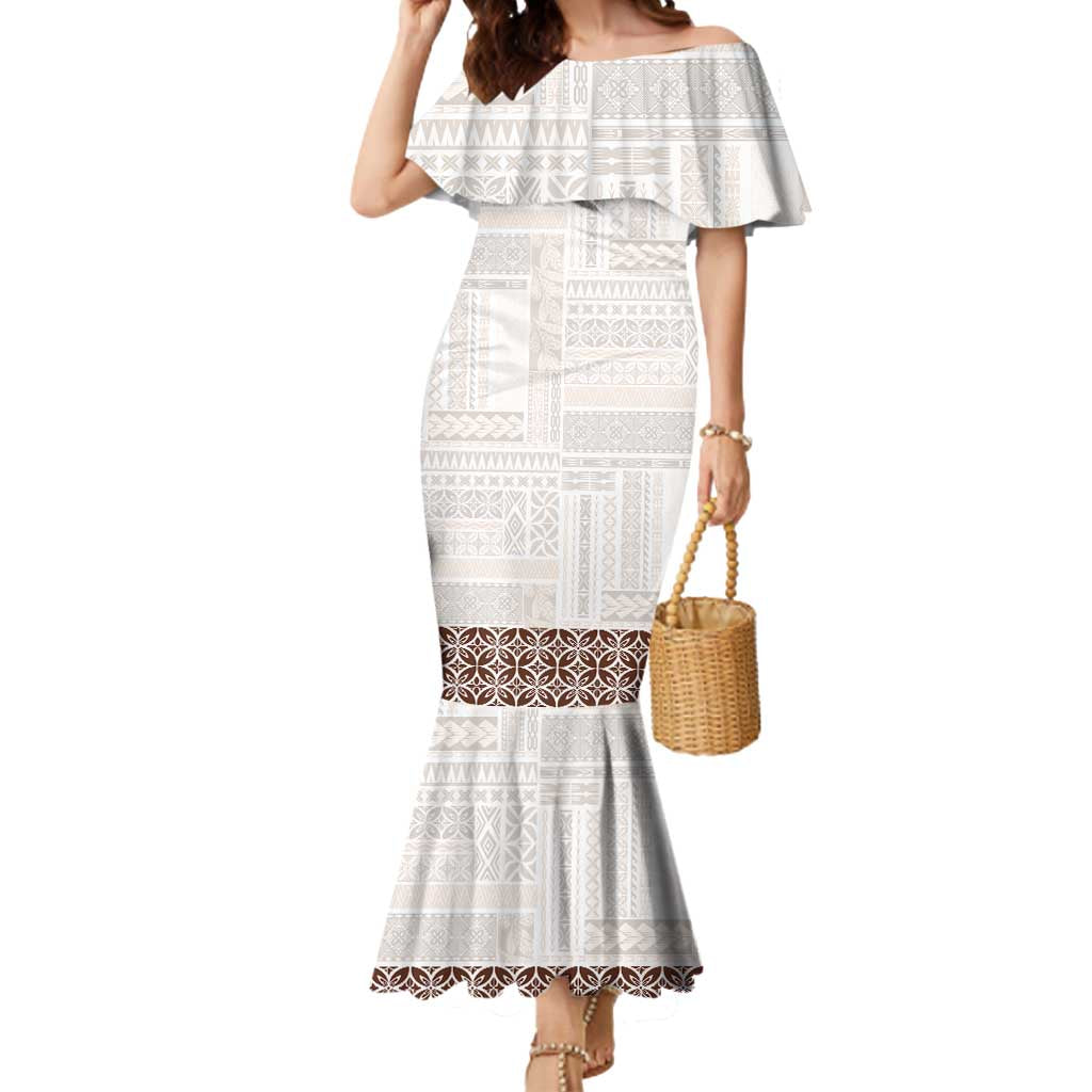 Samoa Siapo Brown Trimmed Mermaid Dress Samoa White Sunday LT01 Women Brown - Polynesian Pride