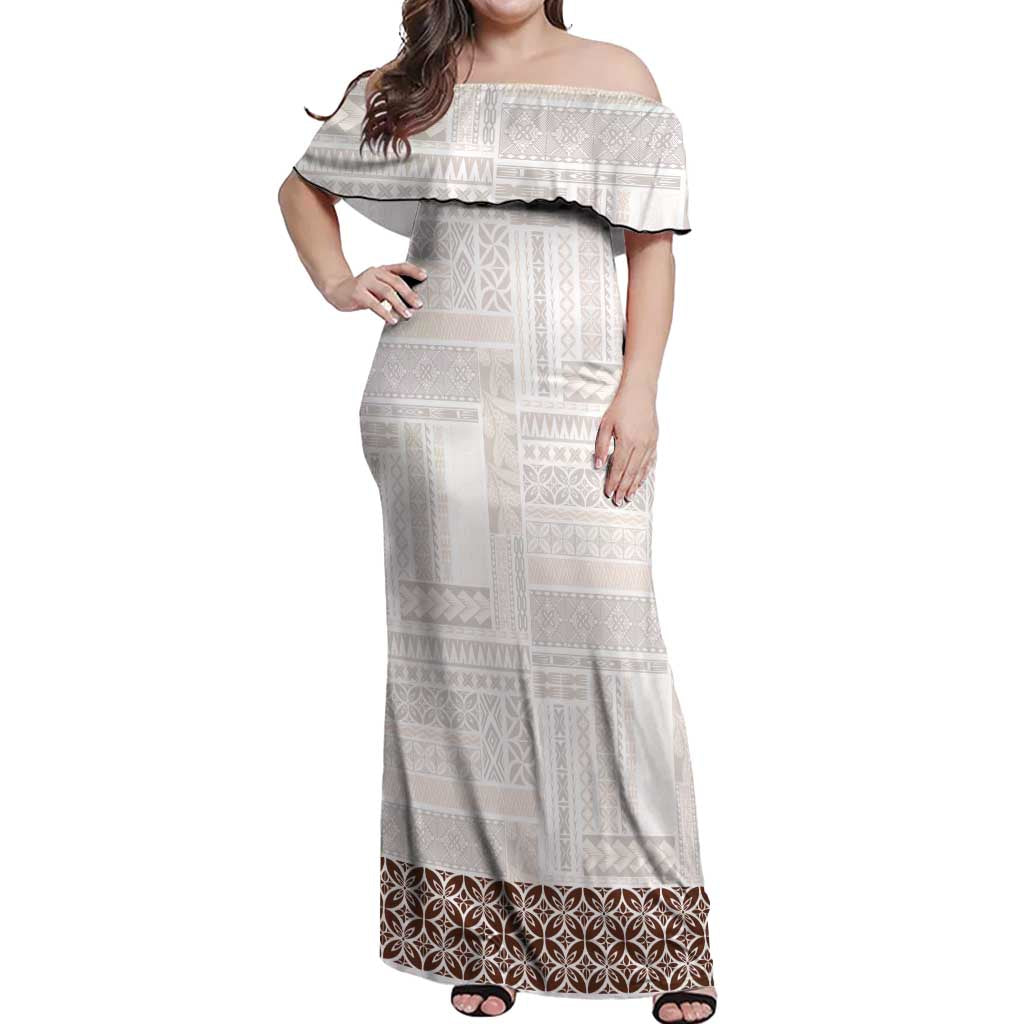 Samoa Siapo Brown Trimmed Off Shoulder Maxi Dress Samoa White Sunday LT01 Women Brown - Polynesian Pride