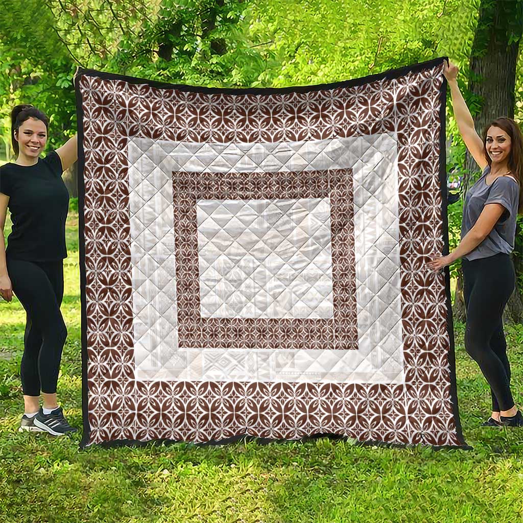 Samoa Siapo Brown Trimmed Quilt Samoa White Sunday LT01 - Polynesian Pride