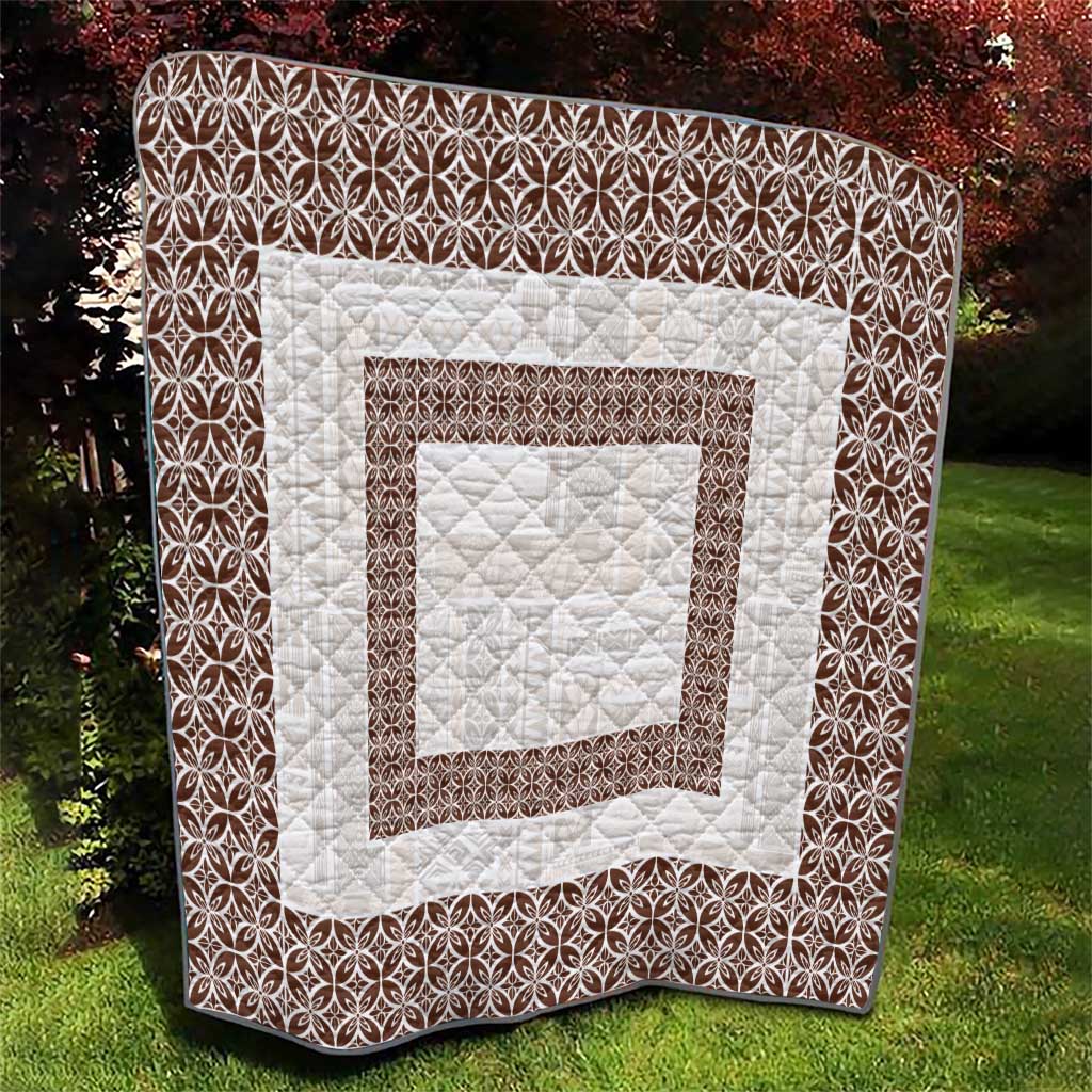 Samoa Siapo Brown Trimmed Quilt Samoa White Sunday LT01 - Polynesian Pride