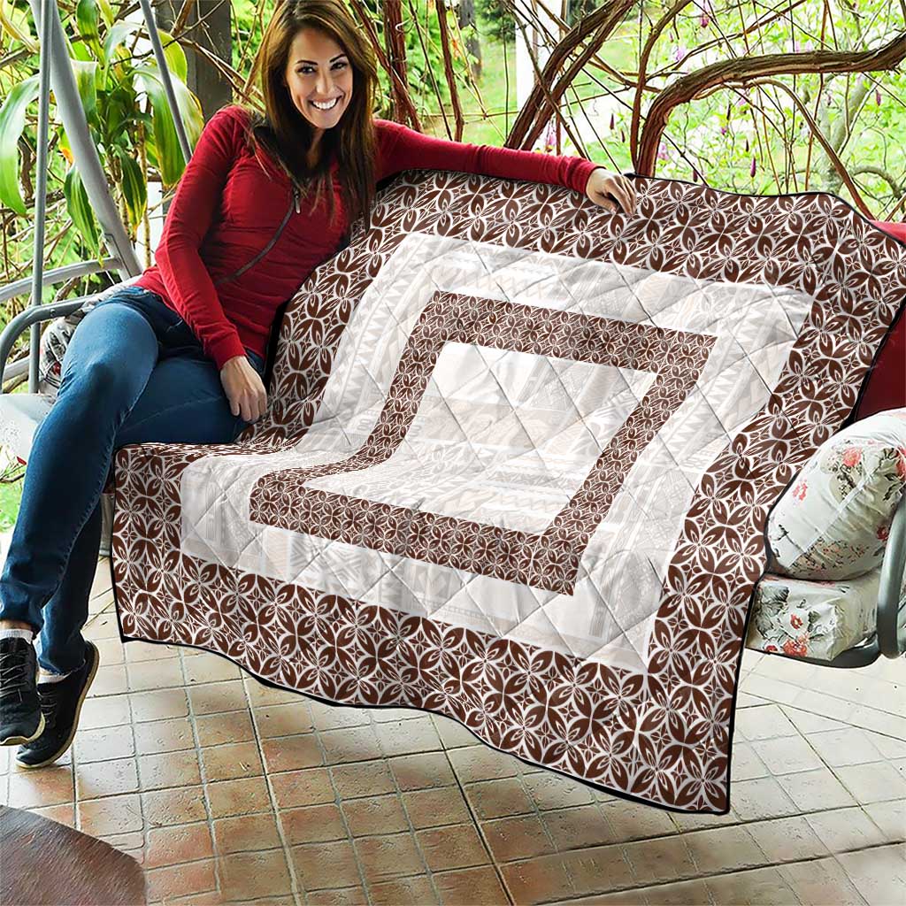 Samoa Siapo Brown Trimmed Quilt Samoa White Sunday LT01 - Polynesian Pride