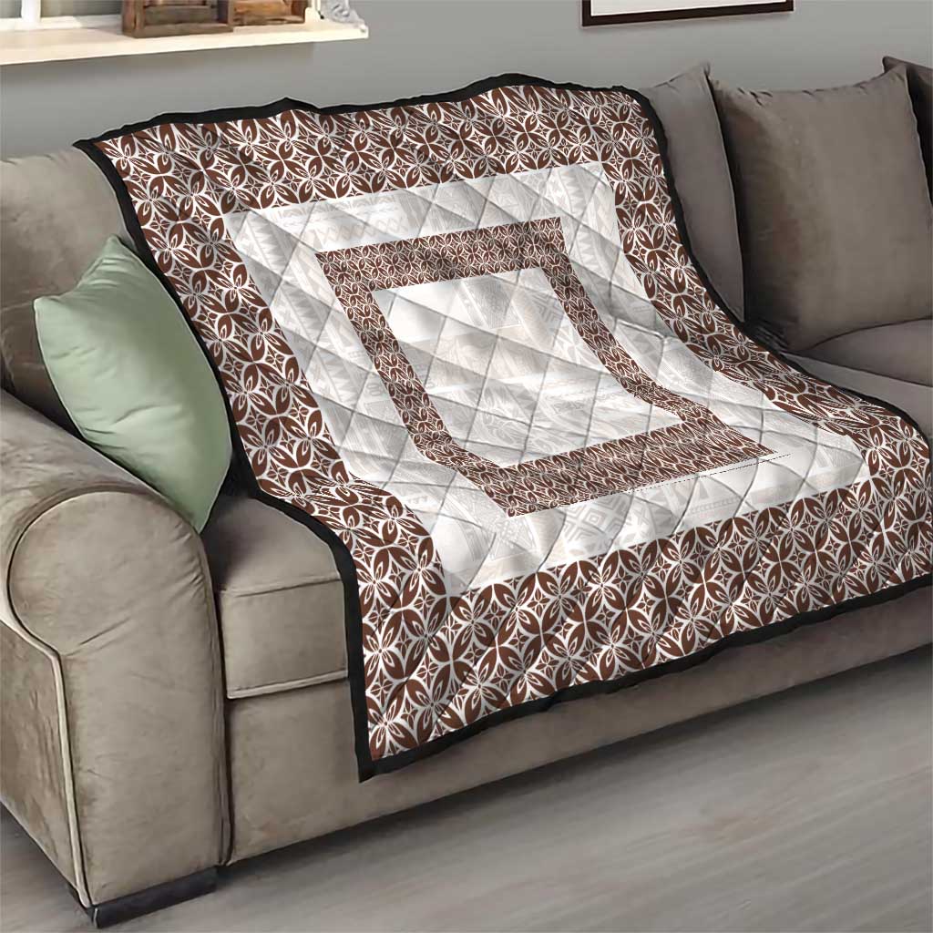 Samoa Siapo Brown Trimmed Quilt Samoa White Sunday LT01 - Polynesian Pride