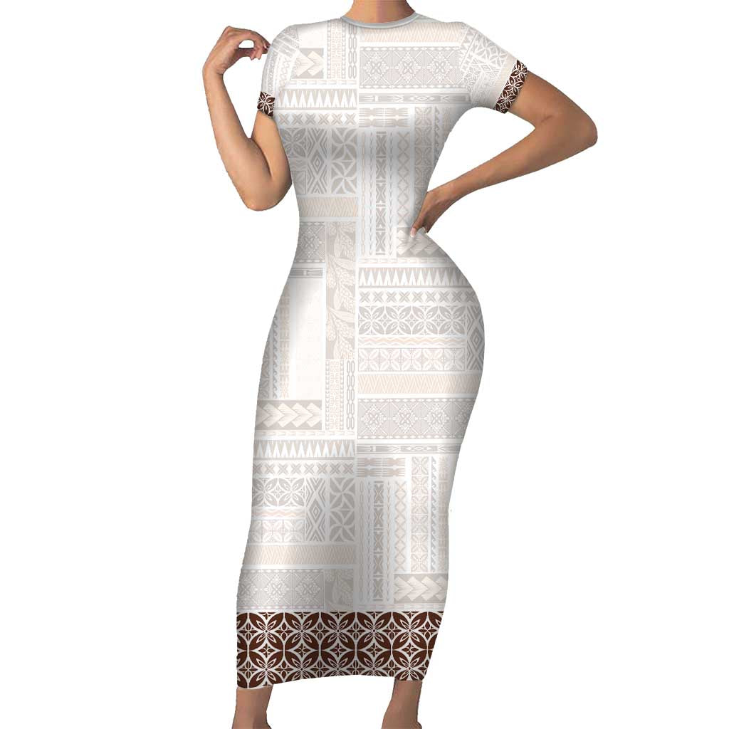 Samoa Siapo Brown Trimmed Short Sleeve Bodycon Dress Samoa White Sunday LT01 Long Dress Brown - Polynesian Pride
