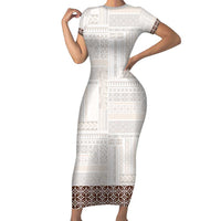 Samoa Siapo Brown Trimmed Short Sleeve Bodycon Dress Samoa White Sunday LT01 Long Dress Brown - Polynesian Pride