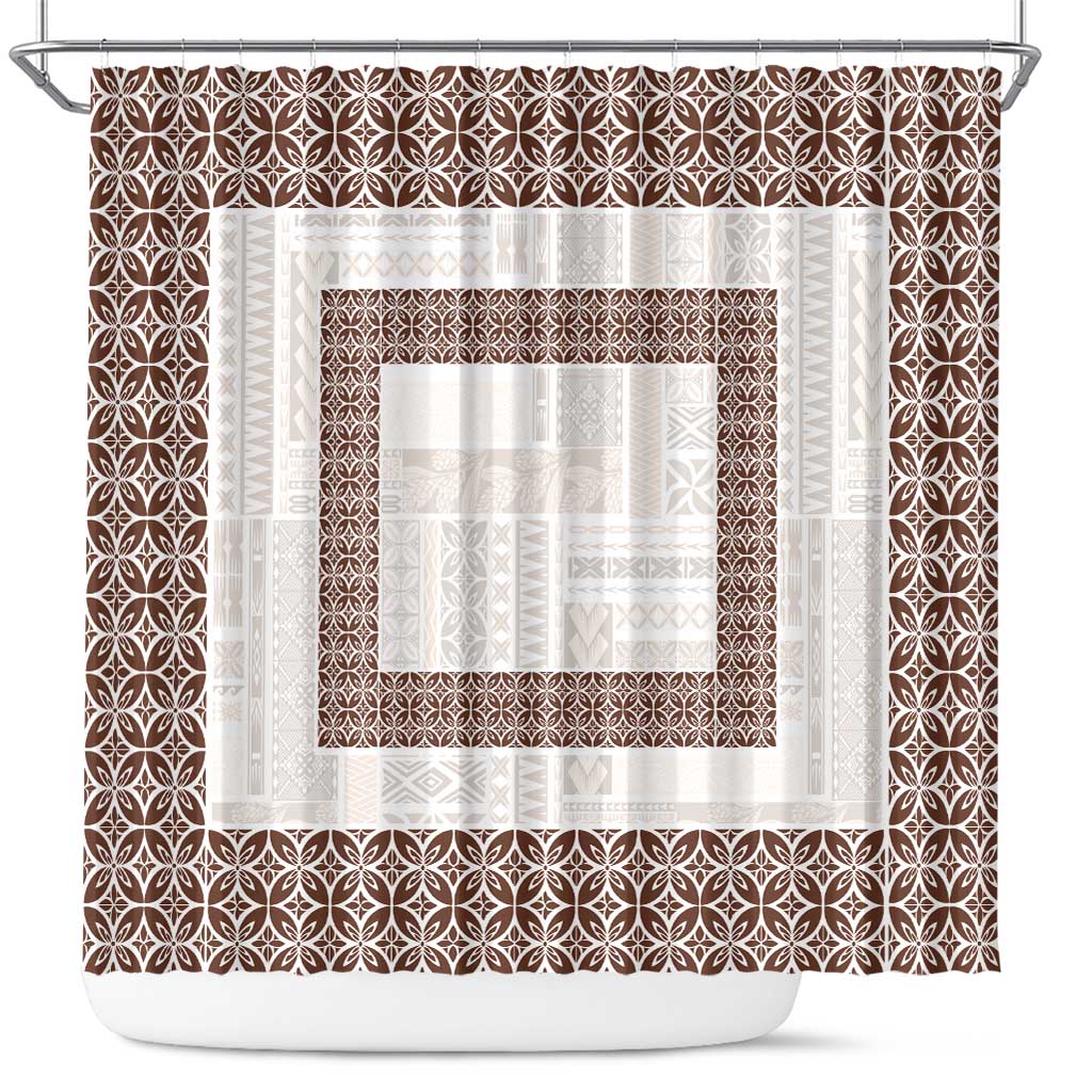 Samoa Siapo Brown Trimmed Shower Curtain Samoa White Sunday LT01 Brown - Polynesian Pride