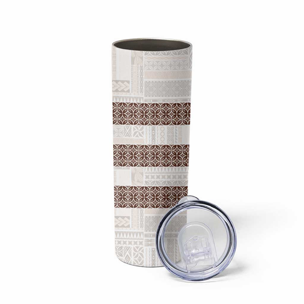 Samoa Siapo Brown Trimmed Skinny Tumbler Samoa White Sunday LT01 - Polynesian Pride