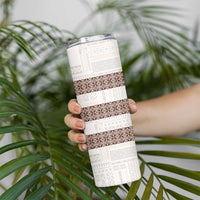 Samoa Siapo Brown Trimmed Skinny Tumbler Samoa White Sunday LT01 - Polynesian Pride