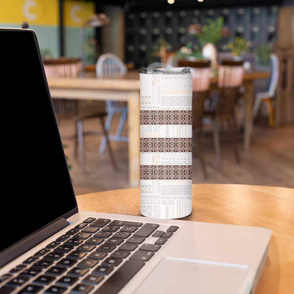 Samoa Siapo Brown Trimmed Skinny Tumbler Samoa White Sunday LT01 - Polynesian Pride
