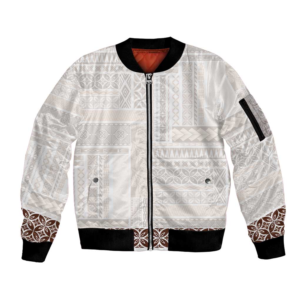 Samoa Siapo Brown Trimmed Sleeve Zip Bomber Jacket Samoa White Sunday LT01 Unisex Brown - Polynesian Pride