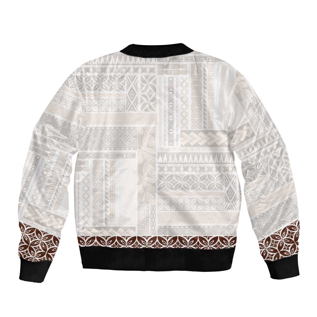 Samoa Siapo Brown Trimmed Sleeve Zip Bomber Jacket Samoa White Sunday LT01 - Polynesian Pride