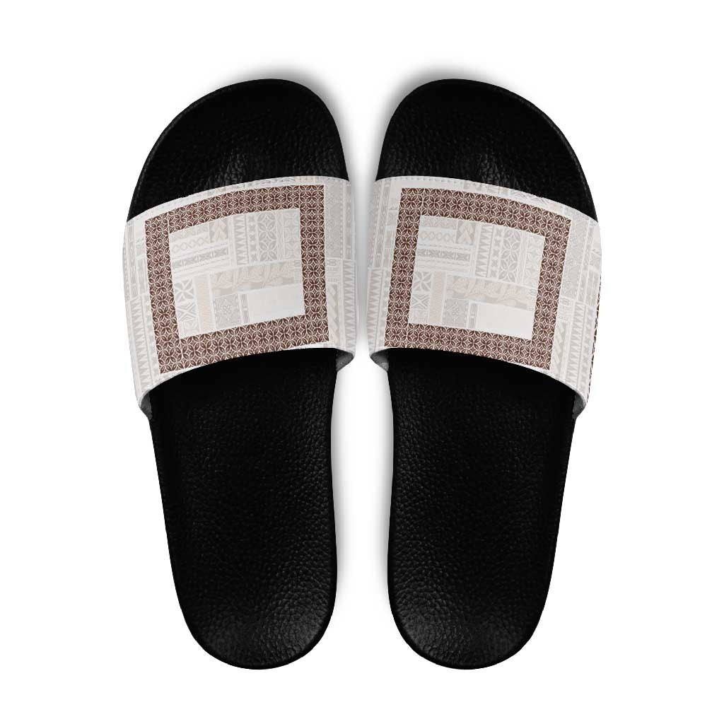 Samoa Siapo Brown Trimmed Slide Sandals Samoa White Sunday LT01 Brown - Polynesian Pride