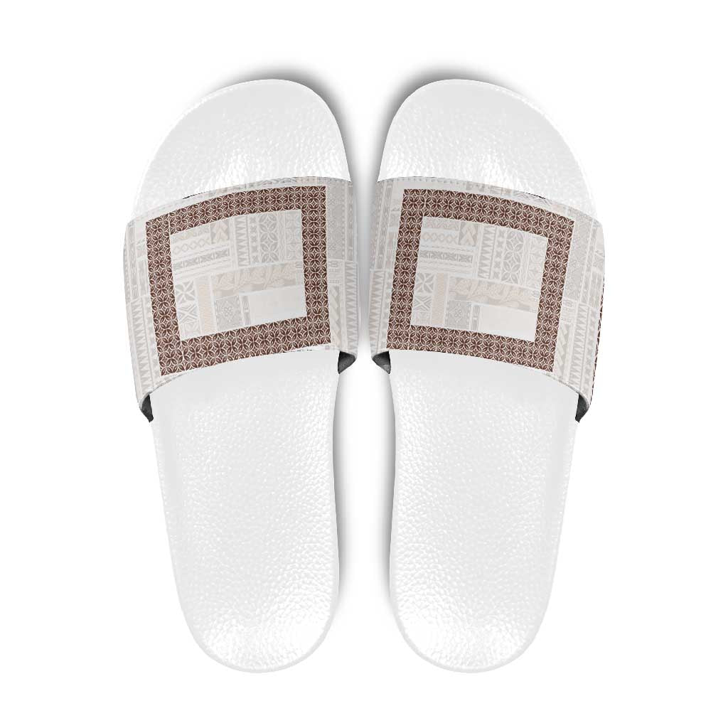 Samoa Siapo Brown Trimmed Slide Sandals Samoa White Sunday LT01 Brown - Polynesian Pride