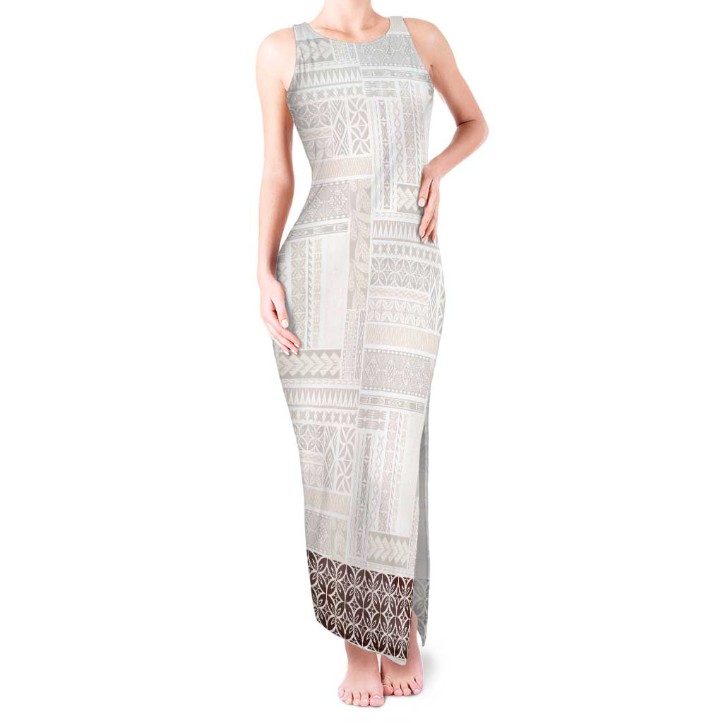 Samoa Siapo Brown Trimmed Tank Maxi Dress Samoa White Sunday LT01 Women Brown - Polynesian Pride