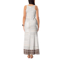 Samoa Siapo Brown Trimmed Tank Maxi Dress Samoa White Sunday LT01 - Polynesian Pride